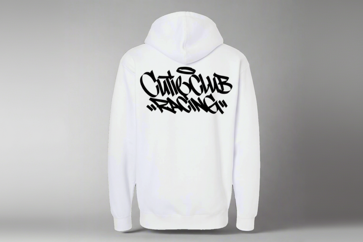 White Hooded sweatshirt with black text