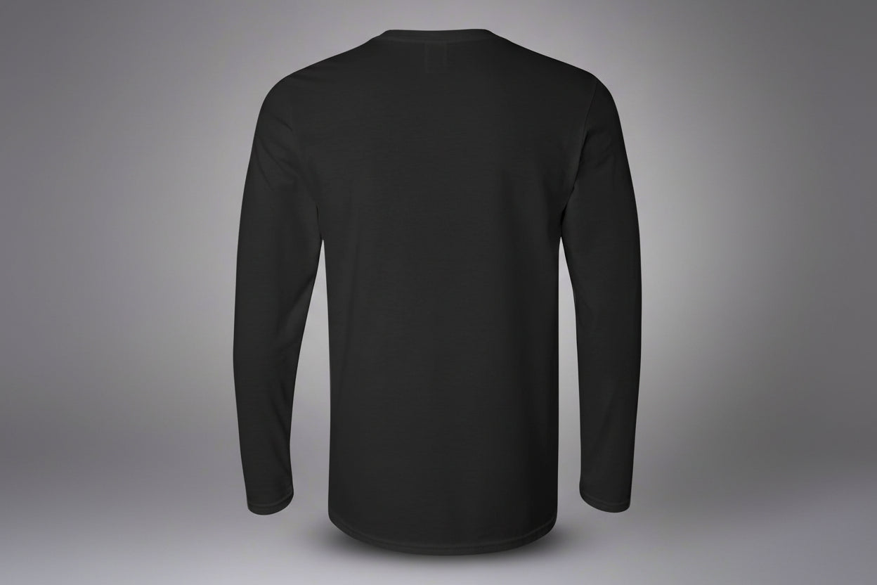 Black long-sleeve shirt on a gray background